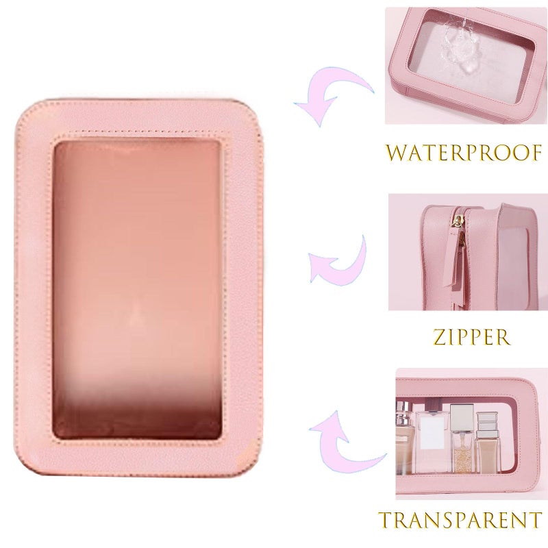 WMM Clear and Waterproof Makeup Bag Portable Travel Cosmetic Case Organizer for Women Toiletry Pouch with Transparent Vinyl Windows & Zippers (Pink) - Image 5