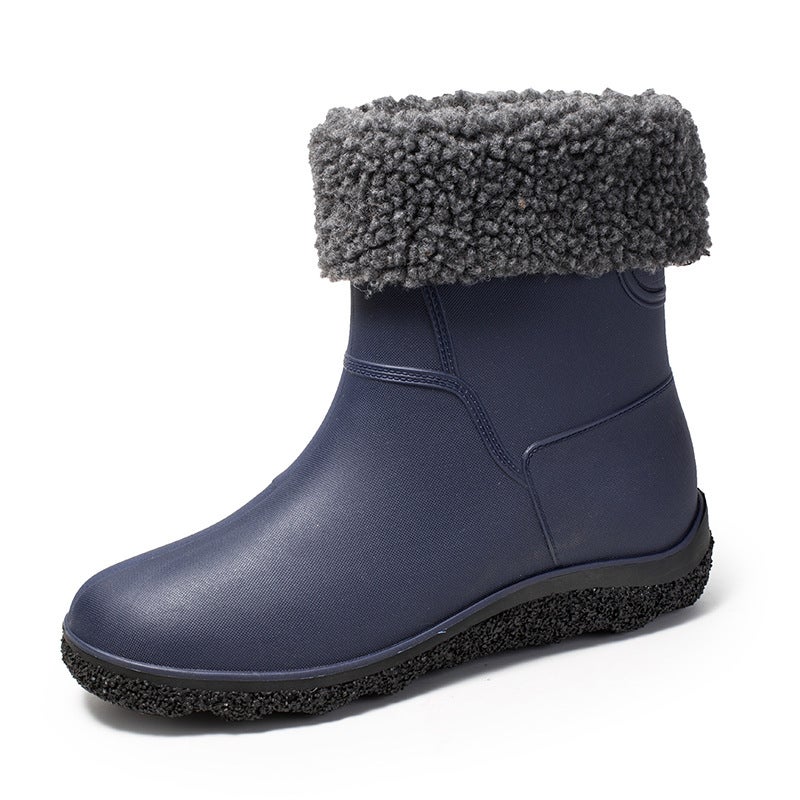 Cross-border fashion mens rain boots waterproof thick-soled wear-resistant rain boots car wash take-out rush sea defense water ski shoes with cotton to keep warm Blue [fleece-lined]]