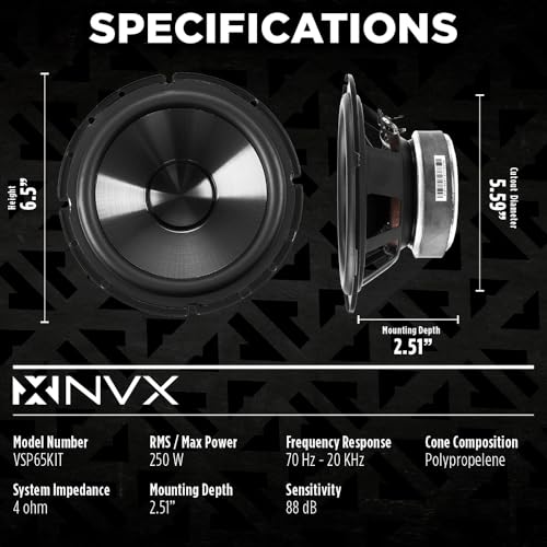 NVX® VSP65KIT 6.5" Premium Car Speakers, 750W Max, 250W RMS, 2-Way 6-1/2 inch Component System w/ 1" Silk Dome Tweeters & Passive X-Overs, Easy to Install in Cars/Trucks/Doors (Pair) - Image 3