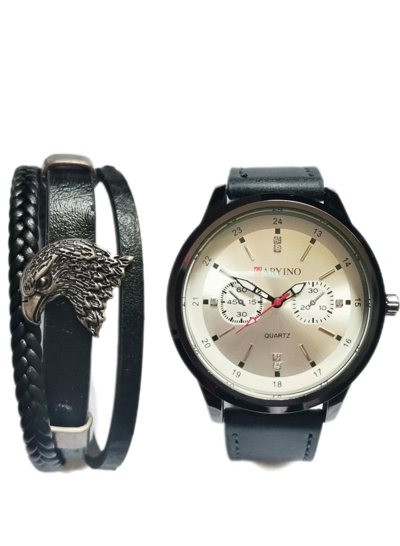 CARYINO Men's Watch with Set of High-end Leather Bracelets  - Image 1