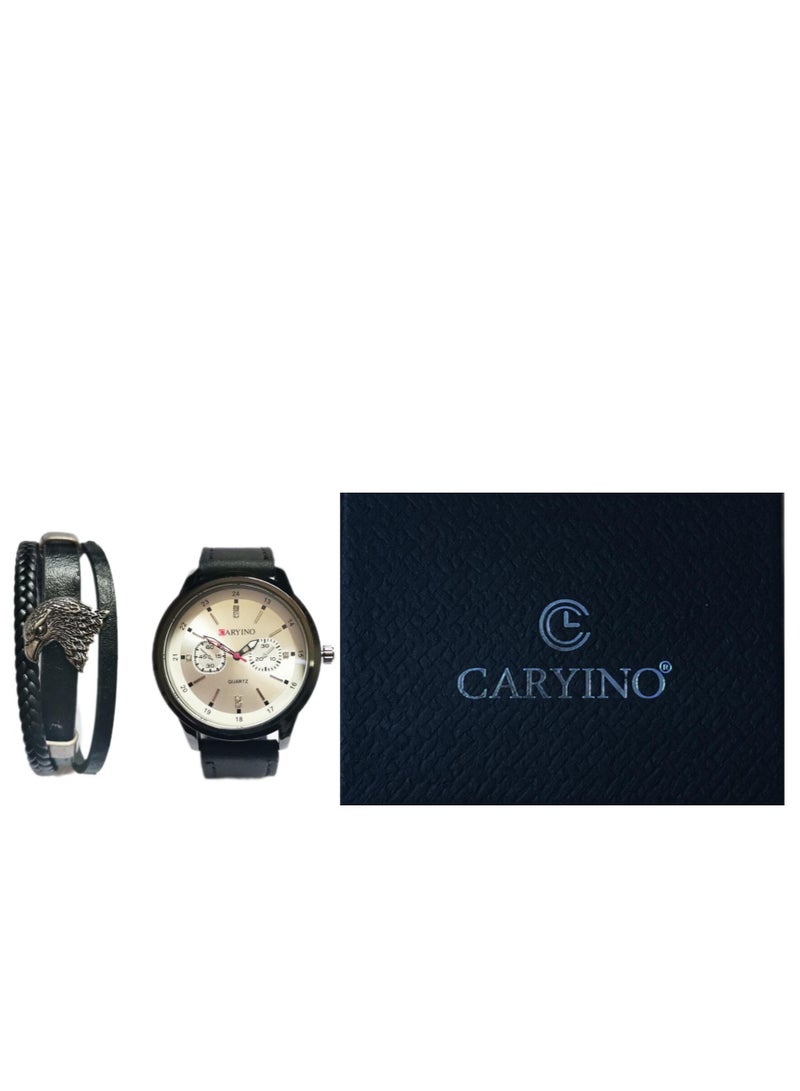 CARYINO Men's Watch with Set of High-end Leather Bracelets  - Image 4