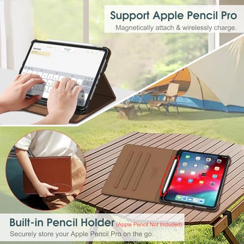 Fintie Folio Case for iPad Pro 11-inch (M5) 2025 / (M4) 2024 - Multiple Angles Viewing Stand Protective Cover with Pencil Holder & Pocket, Auto Wake/Sleep, Brown - Image 5