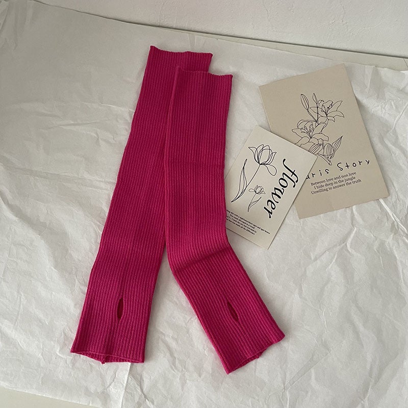 Chic Knit Arm Warmers Autumn Sweet Solid Color Half-Sleeve Rose Red 