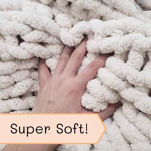 Adyrescia Chunky Knit Blanket Throw | 100% Hand Knit with Jumbo Chenille Yarn (50"x60", Cream White) - Image 4