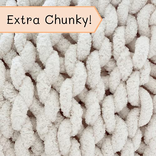 Adyrescia Chunky Knit Blanket Throw | 100% Hand Knit with Jumbo Chenille Yarn (50"x60", Cream White) - Image 5