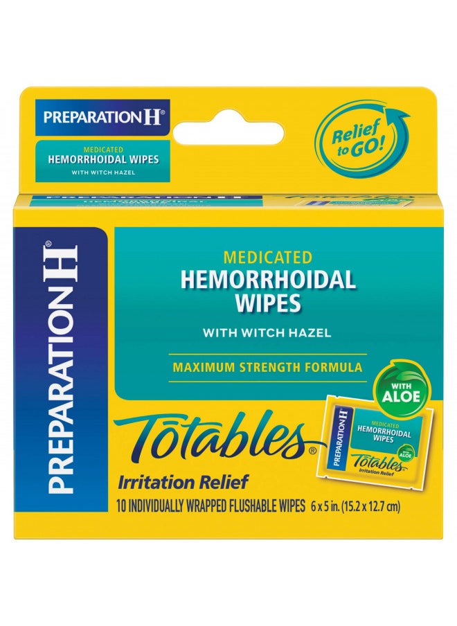 Preparation H Preparation H Totables Hemorrhoid Flushable Wipes with Witch Hazel for Skin Irritation Relief - 10 Count  - Image 1