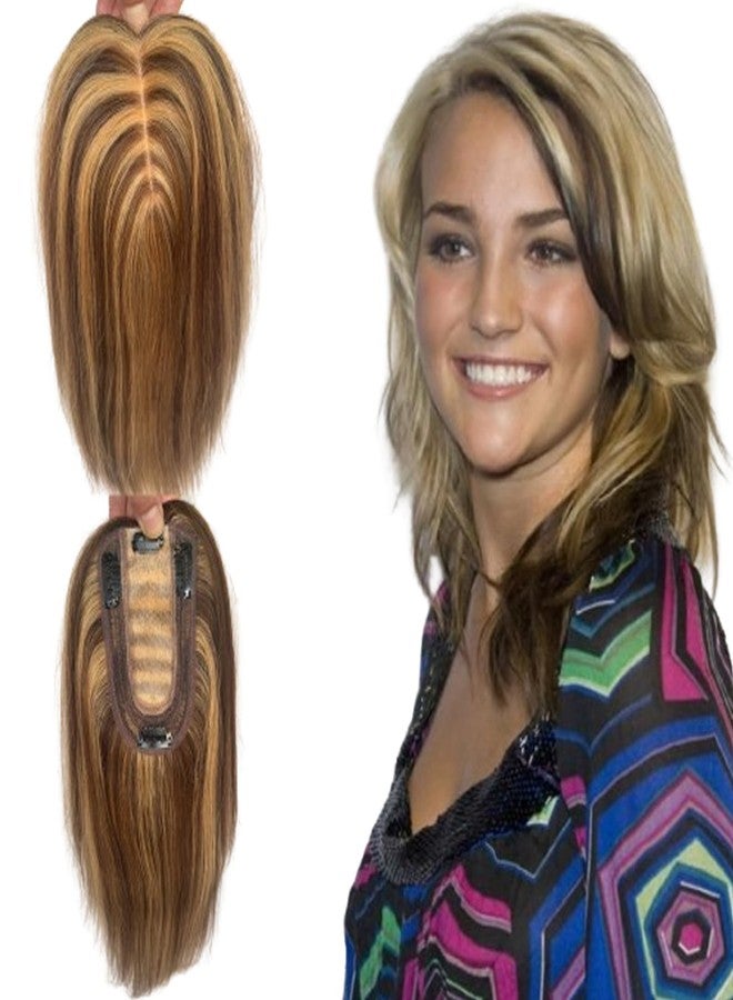 Voloria Clip in Hair Toppers Hairpiece for Women Real Human Pieces Silk Base Skin Wig Extensions for Loss Grey Thinning Hair 12 Inch (#4 Piano #27, 3x5inch) - Image 1