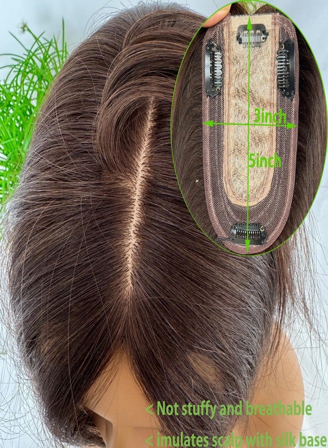 Voloria Clip in Hair Toppers Hairpiece for Women Real Human Pieces Silk Base Skin Wig Extensions for Loss Grey Thinning Hair 12 Inch (#4 Piano #27, 3x5inch) - Image 5