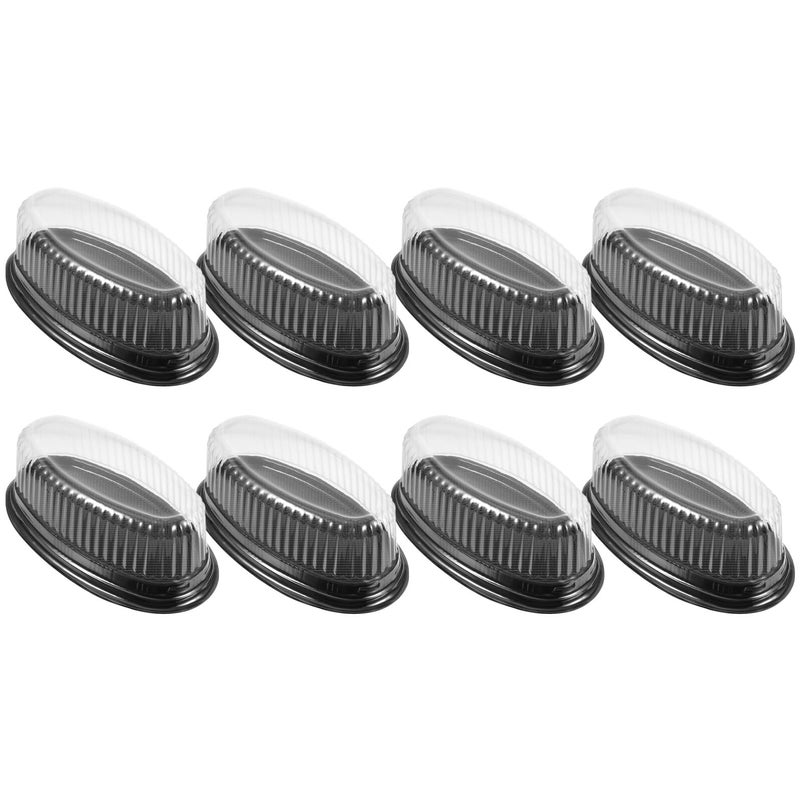 10pcs Disposable Oval Cake Boxes with Plastic Tray Black Base Pastry Containers - Image 2
