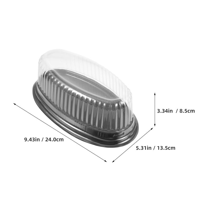 10pcs Disposable Oval Cake Boxes with Plastic Tray Black Base Pastry Containers - Image 3