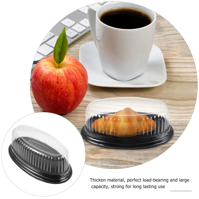 10pcs Disposable Oval Cake Boxes with Plastic Tray Black Base Pastry Containers - Image 4