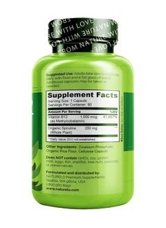 NATURELO Vegan B12 Infused With Spirulina 1000 mcg Methylcobalamin 90 Easy Swallow Capsules Dietary Supplement Formulated to support Cellular Energy Production  - Image 3