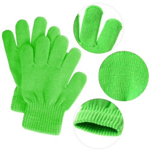 jiebor 12 Pairs Kids Warm Winter Knit Gloves for Boys Girls Children Kids Green - Image 3