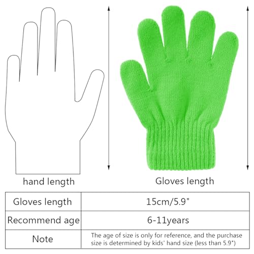jiebor 12 Pairs Kids Warm Winter Knit Gloves for Boys Girls Children Kids Green - Image 2