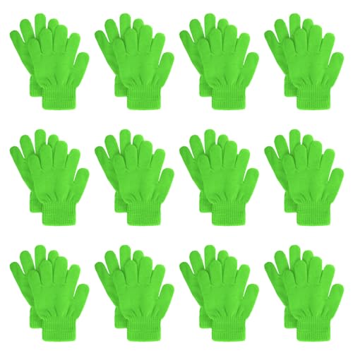 jiebor 12 Pairs Kids Warm Winter Knit Gloves for Boys Girls Children Kids Green - Image 1