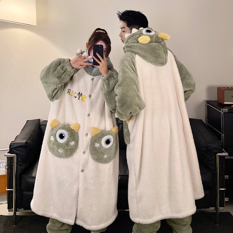 Couple Pajamas Women'S Plush Cute Cartoon Hooded Nightgown Men'S Pajamas Thickened Warm Home Clothes - Image 5