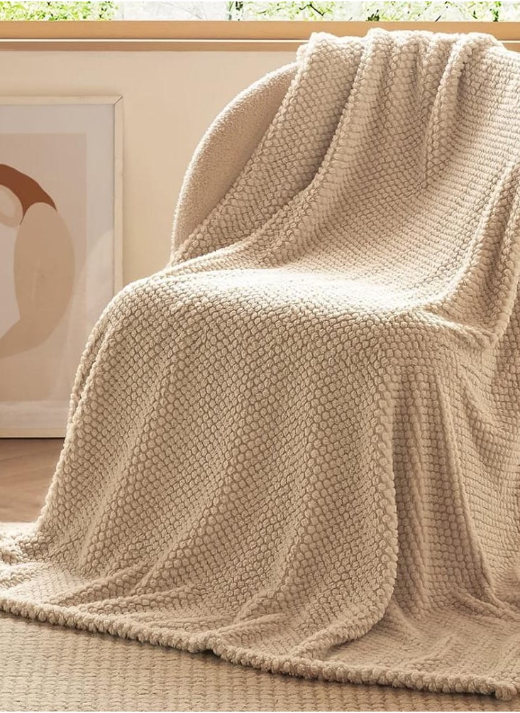 ميلين بطانية شتوية ثقيلة مخمل محفور-بطانية أريكه- لافيتا 200 × 230 - بيجي  - Image 1