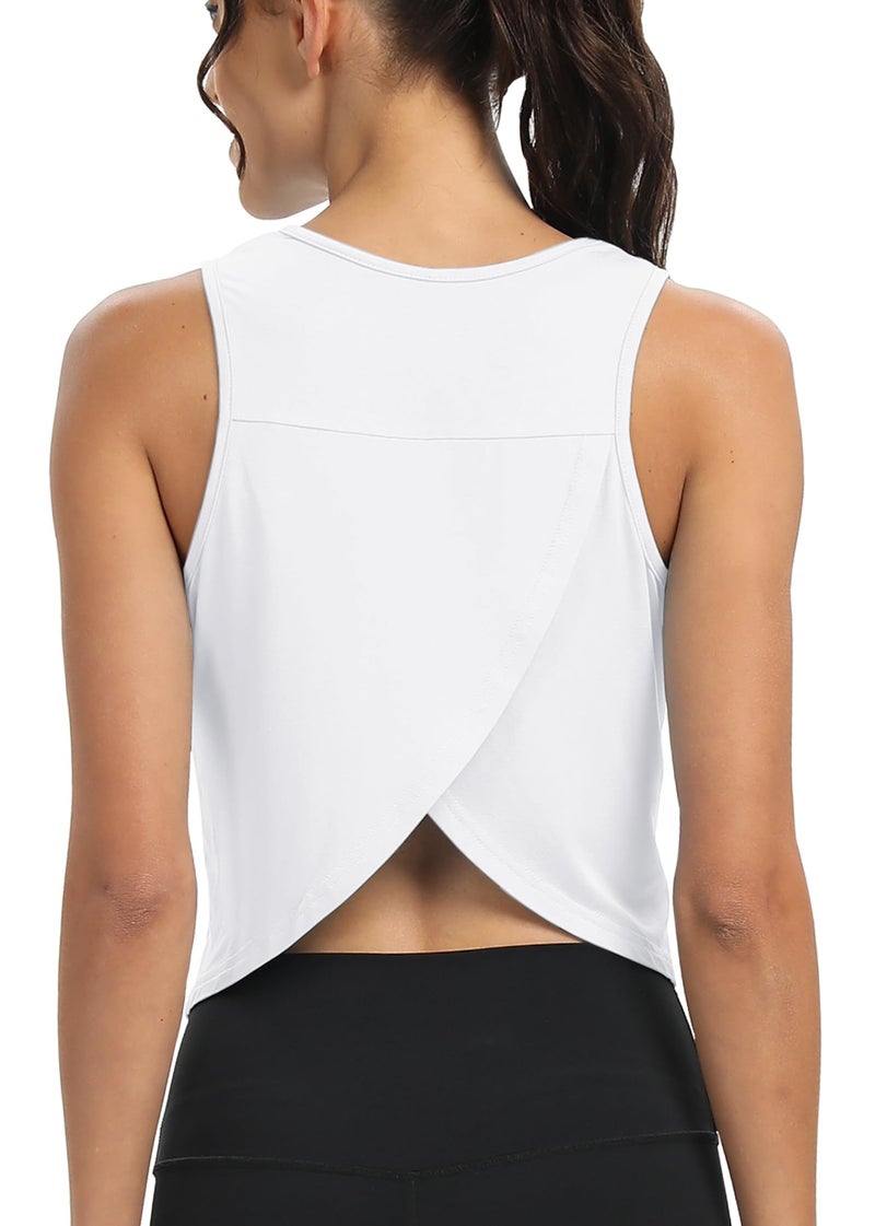 Mippo Workout Tank Tops for Women Athletic Gym Yoga Crop Tops Workout Shirts Pilates Clothes for Women Loose Fit White L - Image 1