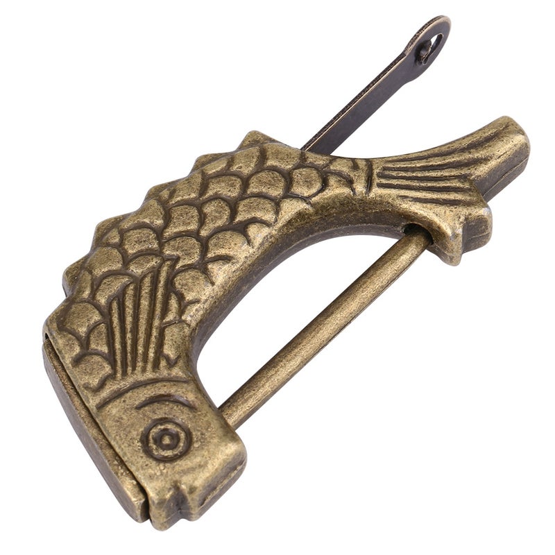 Antique Fish Shaped Bronze Metal Lock Old Chinese Padlock For Drawer Jewelry Box - Image 3