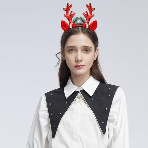 WLBON 2 Pcs Christmas Reindeer Antlers Headband Deer Antlers Ears Hair Hoops Bands Elk Horns Headpiece Hairband Women Xmas Tree Bells Cosplay Dress Up Halloween Wedding Holiday Birthday Party Accessories - Image 2