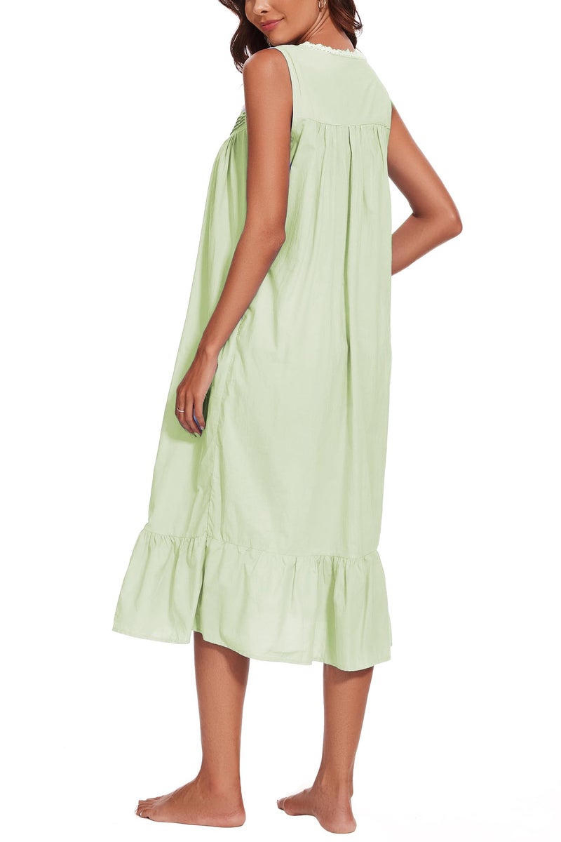 AVIIER 100% Cotton Nightgowns for Women Sleeveless Sleep Dress Ladies Gowns Sleepwear with Pockets (Light Green, Small) - Image 4