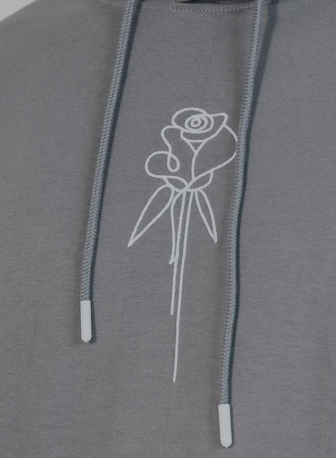 Styli Rose Embroidery Detail Relaxed Fit Hoodie