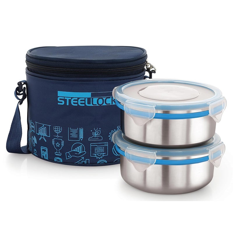 STEELLOCK STEELLOCK Lunch Box Stainless Steel Containers Leak Proof with BPA Free Air Tight Lids Fabric Jacket 450ml x 2 pcs HL 1321  - Image 2