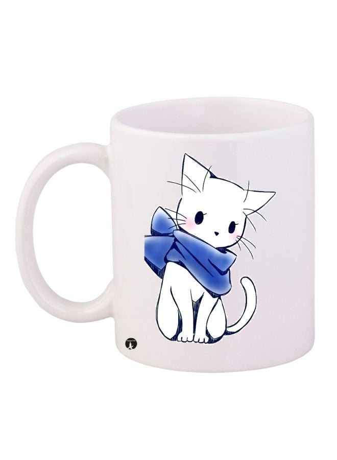 Anime Cat Printed Coffee Mug White/Blue/Black 11ounce