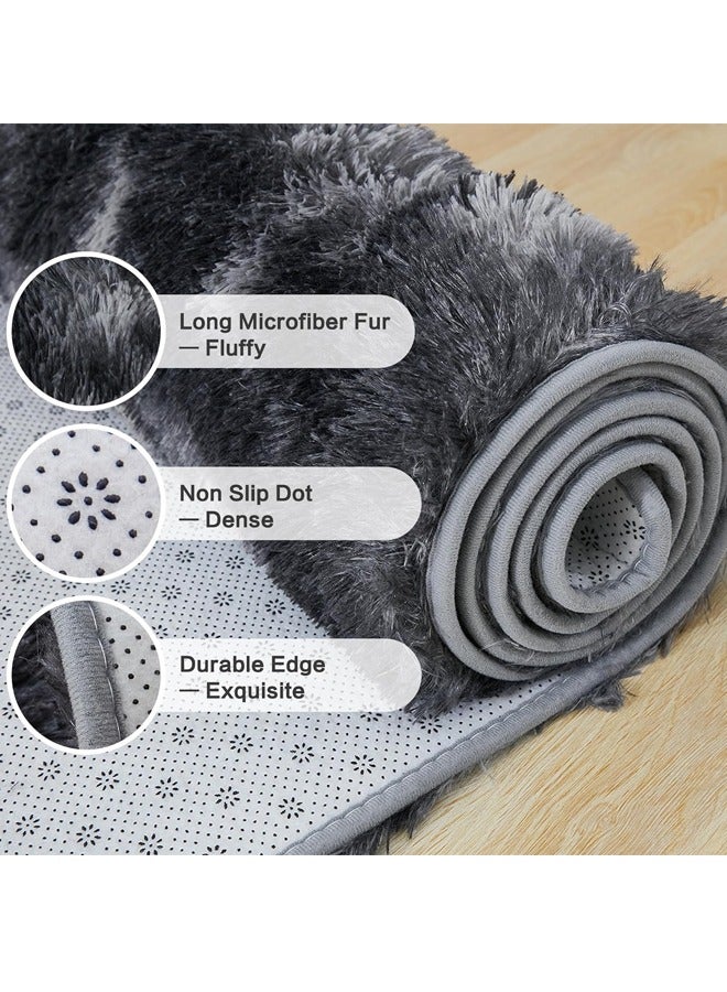 Optico Super Soft Fluffy Area Rug Anti-Slip Plush Rug High Pile Tie Dye Rug for Living Room Bedroom Kids Room-Tie Dye Dark Grey - Image 4