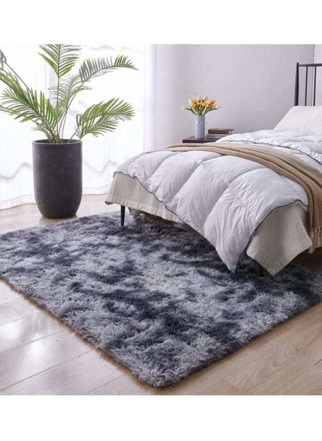 Optico - Super Soft Fluffy Area Rug Anti-Slip Plush Rug High Pile Tie Dye Rug for Living Room Bedroom Kids Room-Tie Dye Dark Grey - Image 1