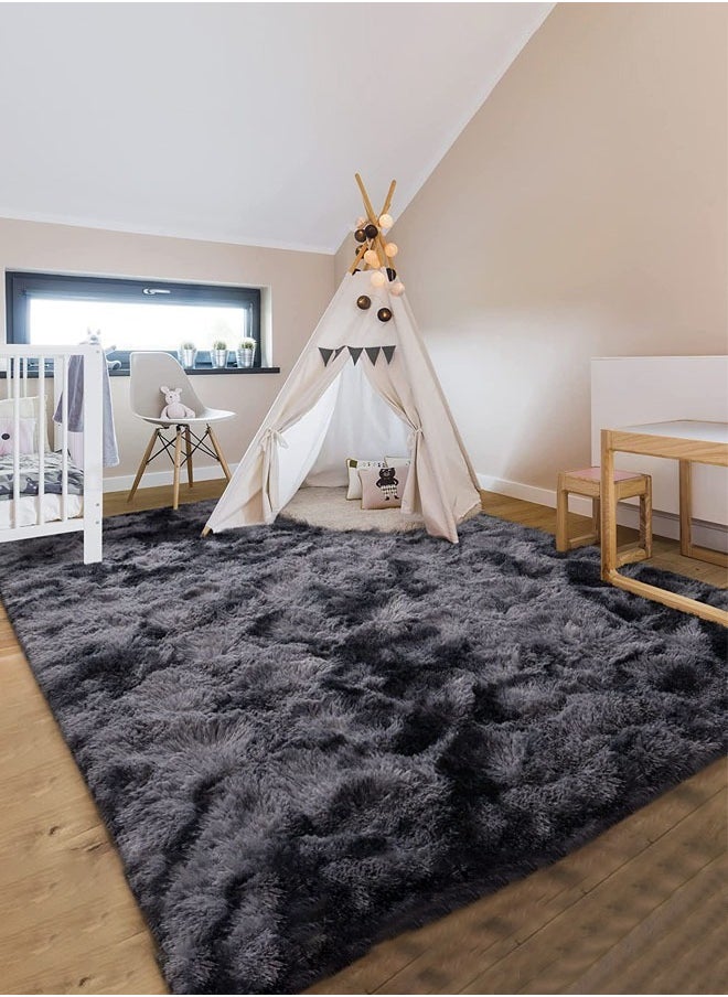 Optico - Super Soft Fluffy Area Rug Anti-Slip Plush Rug High Pile Tie Dye Rug for Living Room Bedroom Kids Room-Tie Dye Dark Grey - Image 1