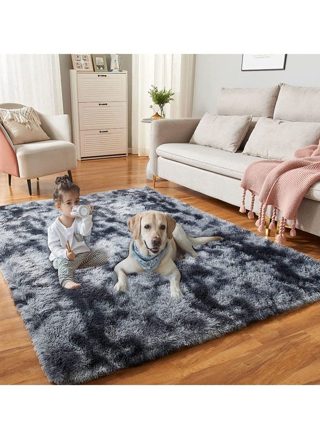 Optico - Super Soft Fluffy Area Rug Anti-Slip Plush Rug High Pile Tie Dye Rug for Living Room Bedroom Kids Room-Tie Dye Dark Grey - Image 1