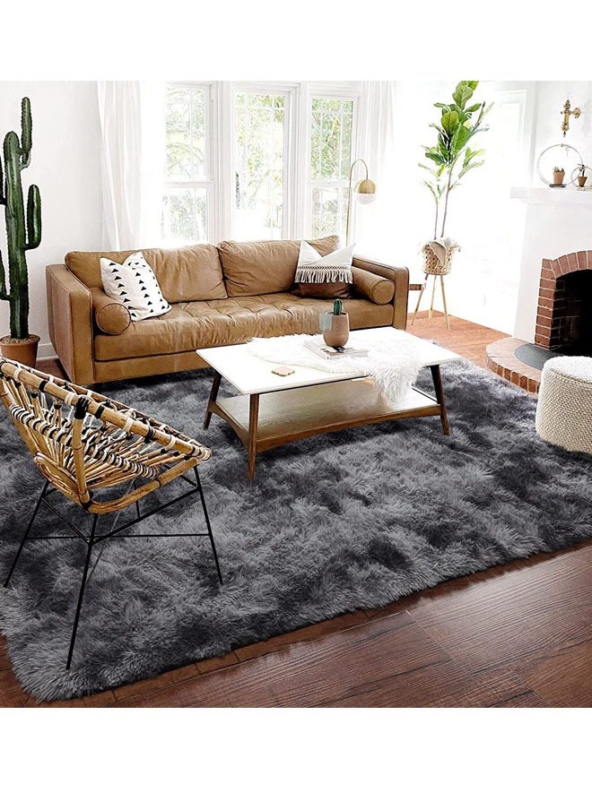 Optico - Super Soft Fluffy Area Rug Anti-Slip Plush Rug High Pile Tie Dye Rug for Living Room Bedroom Kids Room-Tie Dye Dark Grey - Image 1