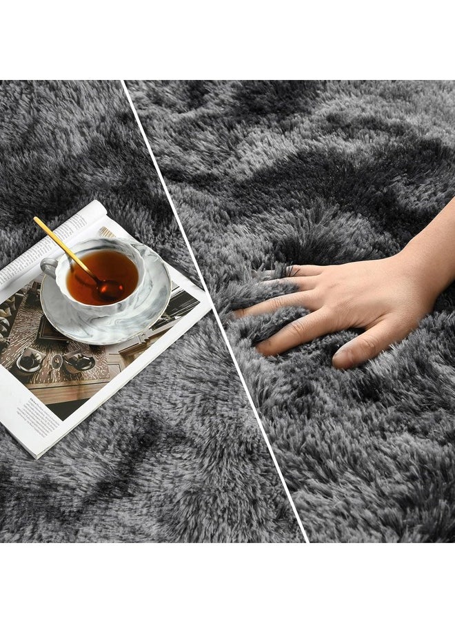 Optico - Super Soft Fluffy Area Rug Anti-Slip Plush Rug High Pile Tie Dye Rug for Living Room Bedroom Kids Room-Tie Dye Dark Grey - Image 1