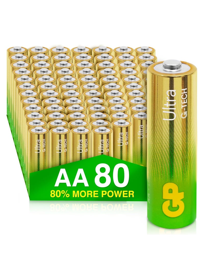 جي بي باتاريز مجموعة بطاريات AA من GP، 80 بطارية - بطاريات AA فائقة القلوية، طاقة تدوم طويلًا للأجهزة اليومية، عمر تخزين يصل إلى 10 سنوات، تصميم مانع للتسرب، عبوة اقتصادية بكميات كبيرة  - Image 1