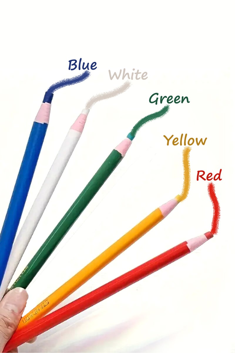 Tailor Chalk Pencil Set - 5 Assorted Colors (Blue, White, Green, Yellow, Red) - Fabric Marking Pencils for Sewing, Dressmaking, Quilting & Crafting - Image 2