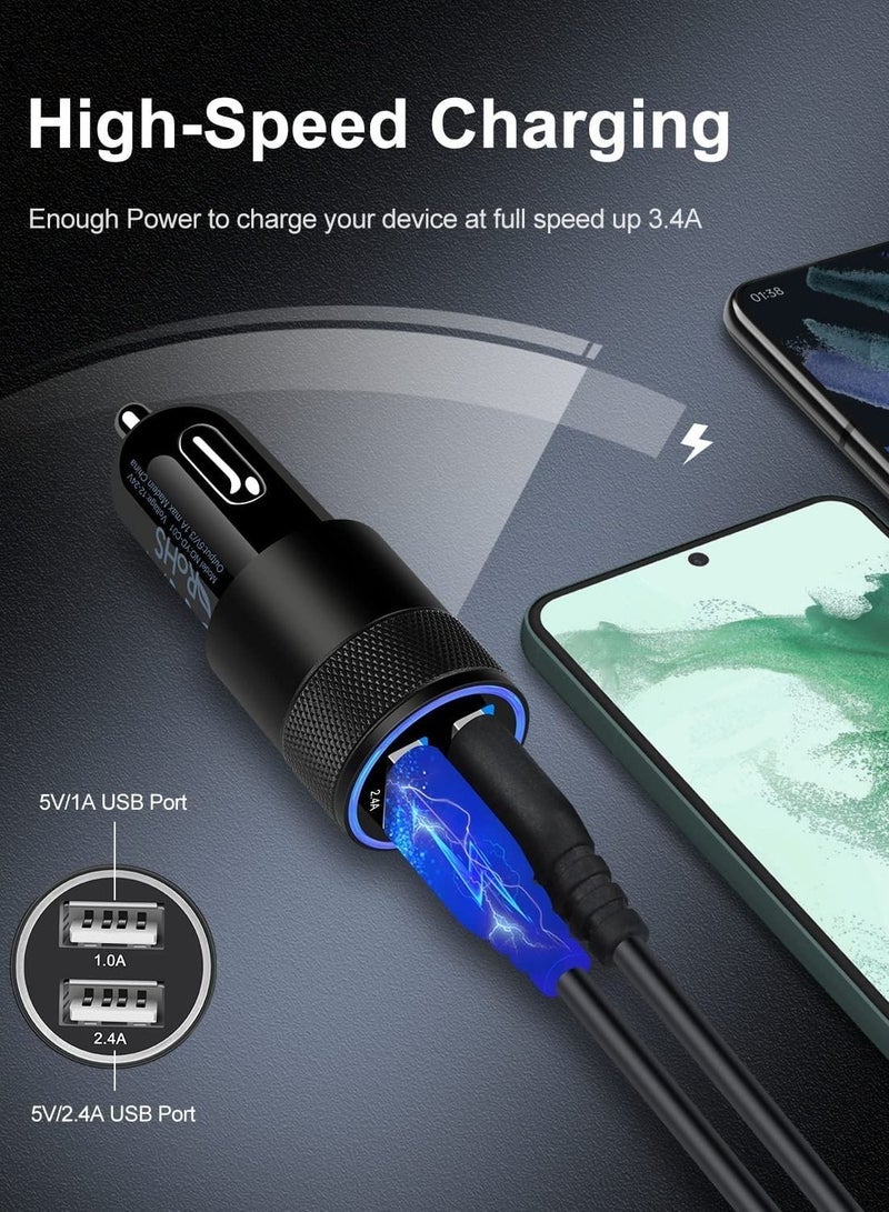 Car Charger Adapter, AILKIN USB Multi Port Cigarette Lighter Fast Charging Power Block Plug for iPhone 14 13 Pro Max XR, Samsung Galaxy S21 Ultra S8, LG, Moto, 3.4A Dual Cargador Carr