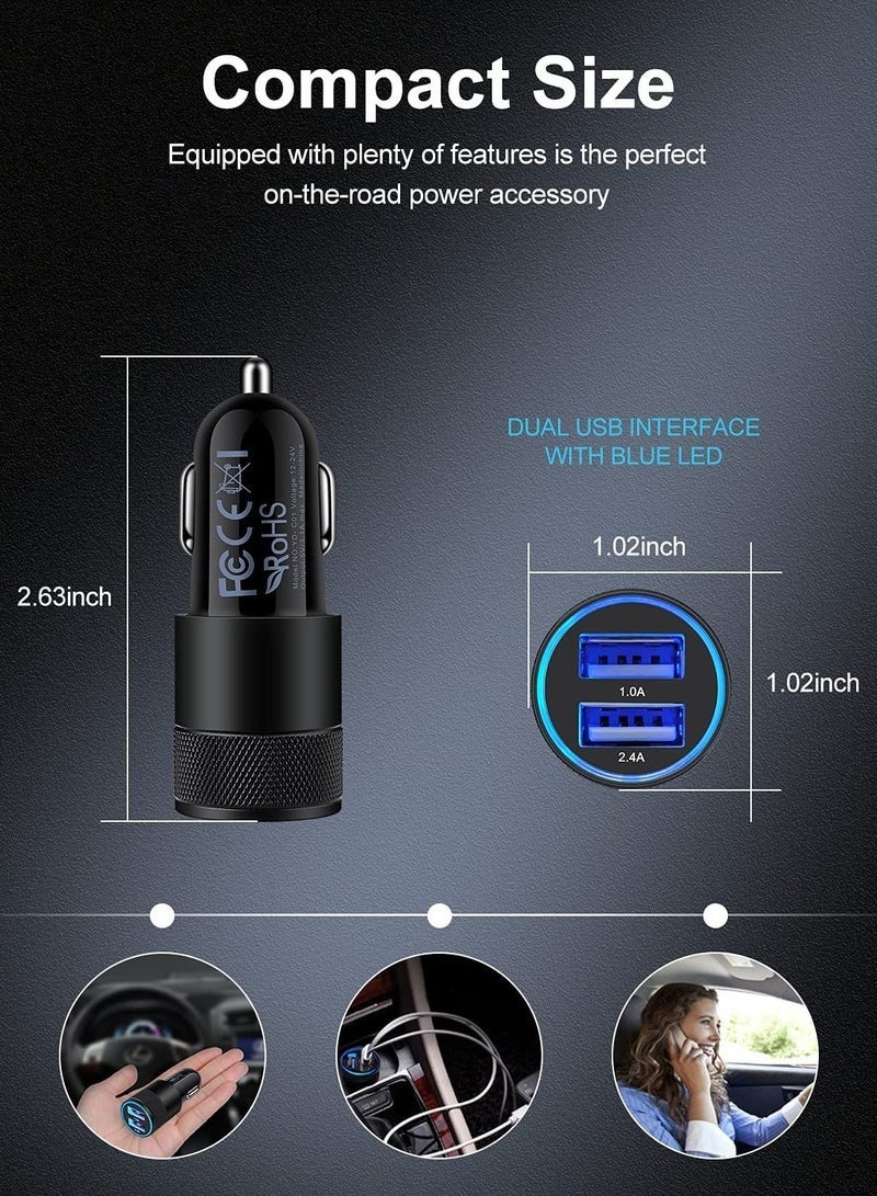 Car Charger Adapter, AILKIN USB Multi Port Cigarette Lighter Fast Charging Power Block Plug for iPhone 14 13 Pro Max XR, Samsung Galaxy S21 Ultra S8, LG, Moto, 3.4A Dual Cargador Carr