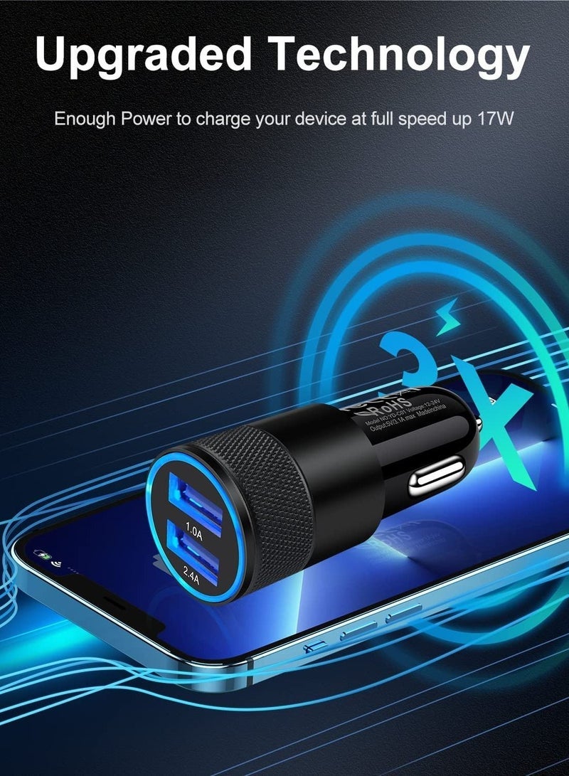 Car Charger Adapter, AILKIN USB Multi Port Cigarette Lighter Fast Charging Power Block Plug for iPhone 14 13 Pro Max XR, Samsung Galaxy S21 Ultra S8, LG, Moto, 3.4A Dual Cargador Carr