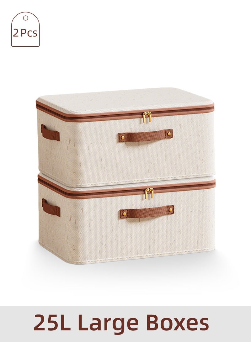 2 Pcs Large Storage Boxes with Lids (25L), Foldable Closet Organizers with Handles, Washable Fabric Storage Bins with Zippers, Wardrobe Organizer for Clothes & Daily Wear, Reusable & Space-Saving Storage Boxes - Image 1