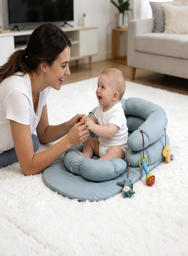 Meindoovm 2-in-1 Tummy Time Mat & Seated Support Cushion for Newborns and Older Babies - Baby Tummy Time Support Cushion with Detachable Cushion and Toys (Lakeblue） - Image 5