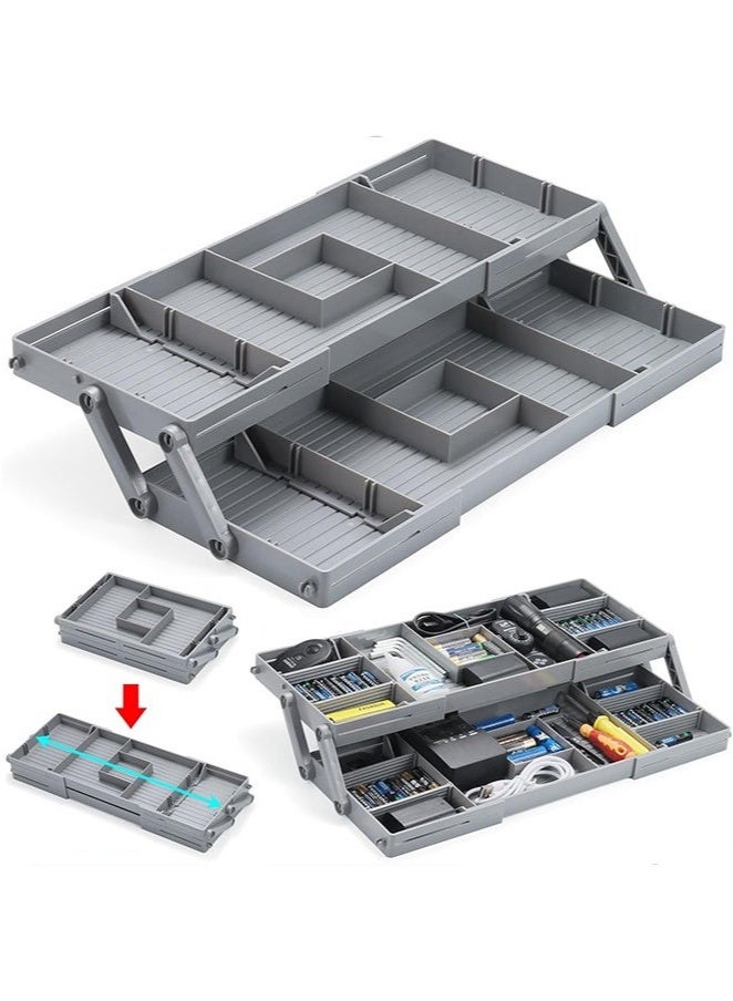 Arabest Shallow Drawer Storage Organizer, Bathroom Drawer Organizer Trays for Makeup Jewelry, Expandable Junk Storage Organizers Tray for Kitchen Office Supplies (Grey, 2 Tier- Upgraded) - Image 1