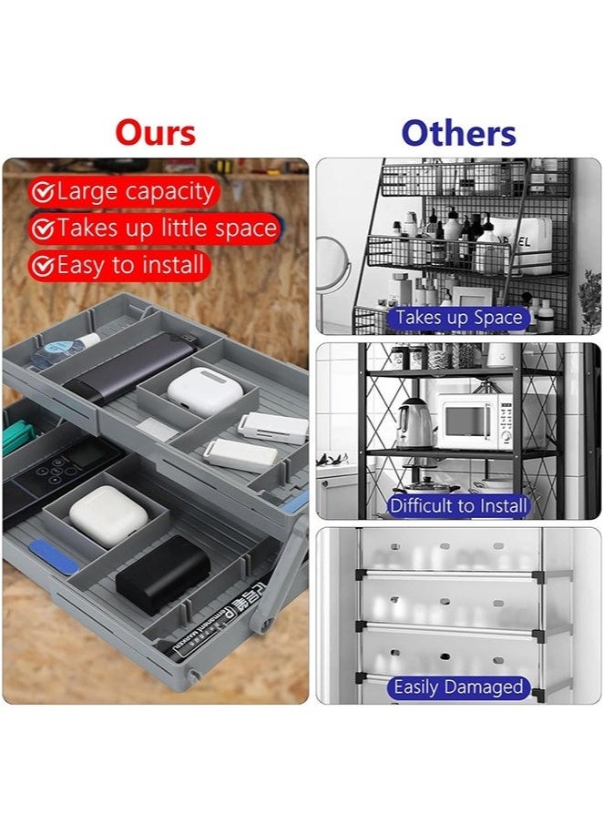 Arabest Shallow Drawer Storage Organizer, Bathroom Drawer Organizer Trays for Makeup Jewelry, Expandable Junk Storage Organizers Tray for Kitchen Office Supplies (Grey, 2 Tier- Upgraded) - Image 2