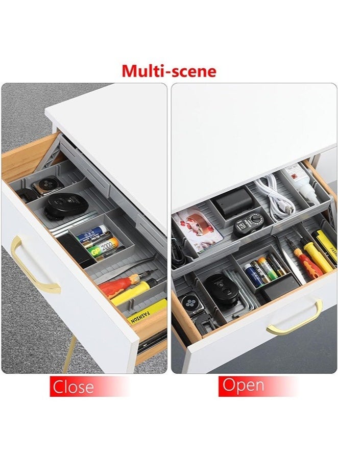 Arabest Shallow Drawer Storage Organizer, Bathroom Drawer Organizer Trays for Makeup Jewelry, Expandable Junk Storage Organizers Tray for Kitchen Office Supplies (Grey, 2 Tier- Upgraded) - Image 3