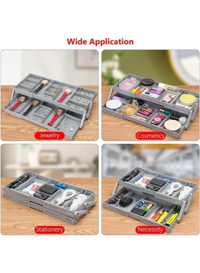 Arabest Shallow Drawer Storage Organizer, Bathroom Drawer Organizer Trays for Makeup Jewelry, Expandable Junk Storage Organizers Tray for Kitchen Office Supplies (Grey, 2 Tier- Upgraded) - Image 4