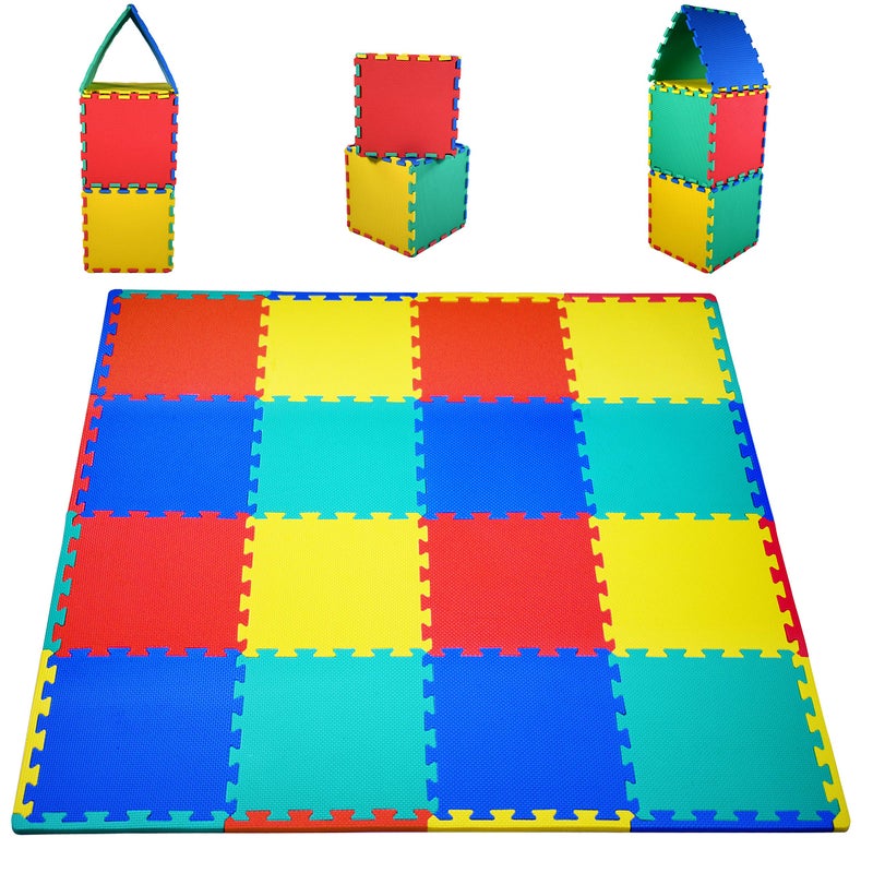 KC Cubs Soft  Safe NonToxic Childrens Interlocking Multicolor Exercise Puzzle EVA Play Foam Mat for Kids Floor  Nursery Room 16 Tiles 4 Colors 115 x 115 24 Borders EVA001 - Image 2