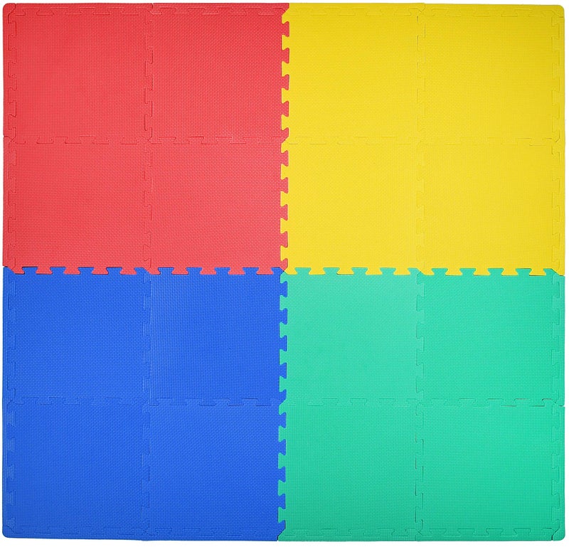 KC Cubs Soft  Safe NonToxic Childrens Interlocking Multicolor Exercise Puzzle EVA Play Foam Mat for Kids Floor  Nursery Room 16 Tiles 4 Colors 115 x 115 24 Borders EVA001 - Image 3
