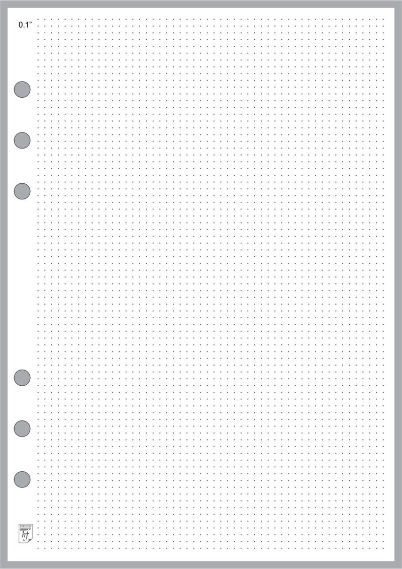 A5 Size Dot Grid Paper Refill (0.10"), Sized and Punched 6-Ring A5 Notebooks by Filofax, LV (GM), Kikki K, TMI, and Others. Sheet Size 5.83" x 8.27" (148mm x 210mm)