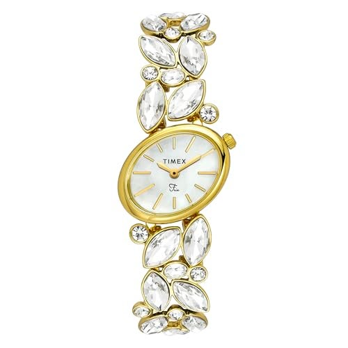 TIMEX Fria Analog Watch for Women with White Oval Dial & Gold Brass Bracelet Band Water Resistant Women's Wrist Watches - TWEL20901 - Image 1