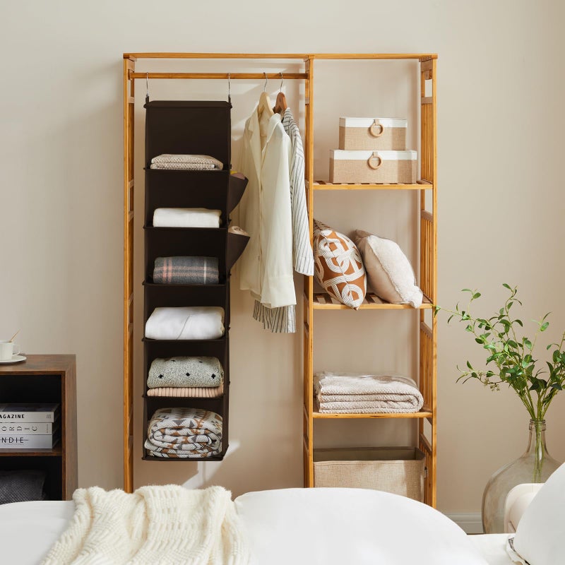 YOUDENOVA Hanging Closet Organizer, 6-Shelf Closet Hanging Storage Shelves, Brown - Image 2